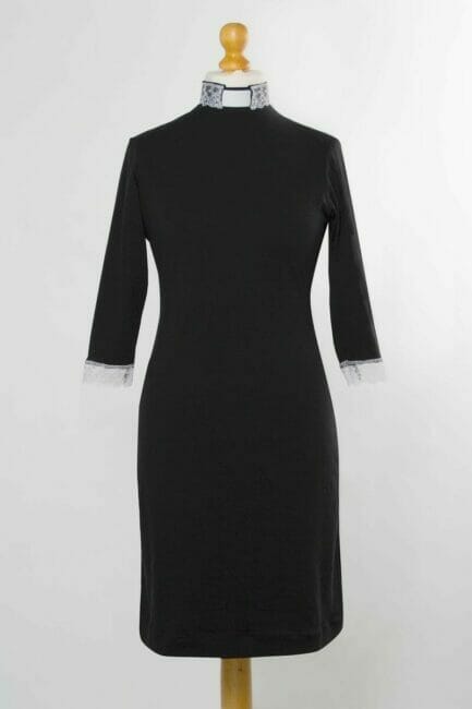 Collared Clergy Wear Abi Dress in Black With White Lace Cuffs and Collar