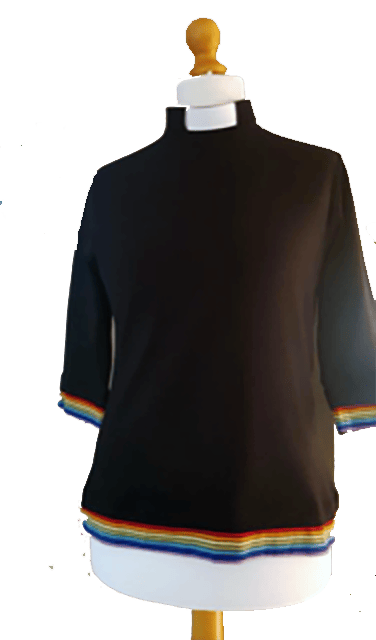 Collared Clergy Wear Rainbow Top in Brown With Multiple Stripe Trims